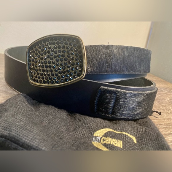 Vintage Roberto Cavalli Black Leather and Cowhide Hair + Jewel Studded Buckle - Picture 3 of 6